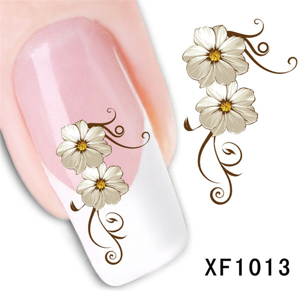 2017 Waterproof Water Transfer Nails Art Sticker Beautiful Flower Design Girl And Women Manicure Tools Nail Wraps Decals Xf1013