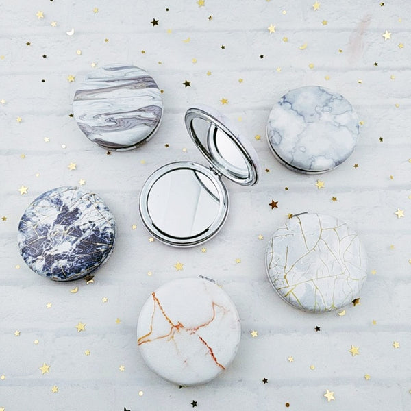 1PCs Marble Pattern Portable Double Sided Mirror Foldable Pocket Makeup Mirror Women Girls Beauty Cosmetic Compact Mirrors