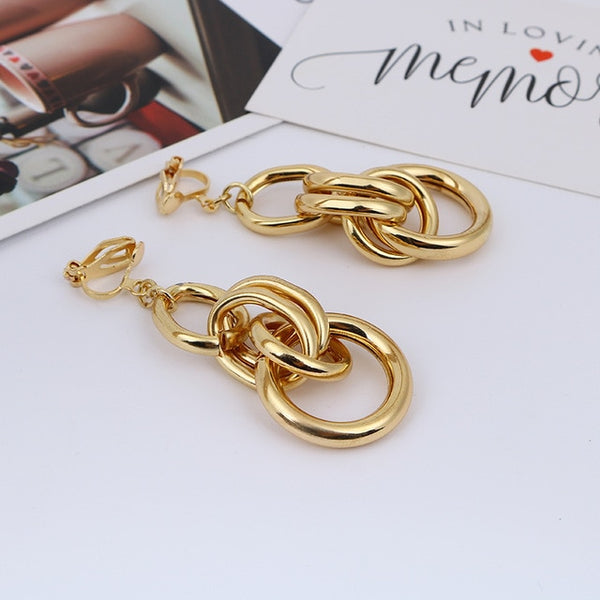Hot Sale ZA Metal Maxi Statement Vintage Clip on Earrings Without Piercing for Women Fashion Earrings Party Gift Bijoux Jewelry