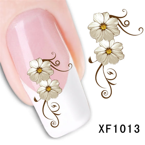 2017 Waterproof Water Transfer Nails Art Sticker Beautiful Flower Design Girl And Women Manicure Tools Nail Wraps Decals Xf1013