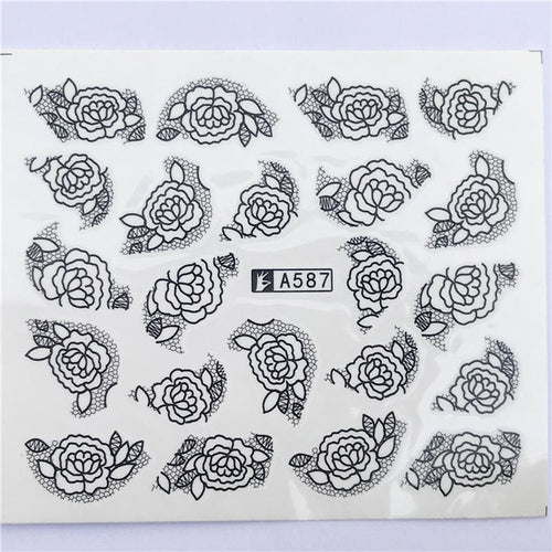 YZWLE 32 Styels Beauty DIY Black Lace Flower Sticker Nail Art Decals for Women Tips Water Transfer Accessory