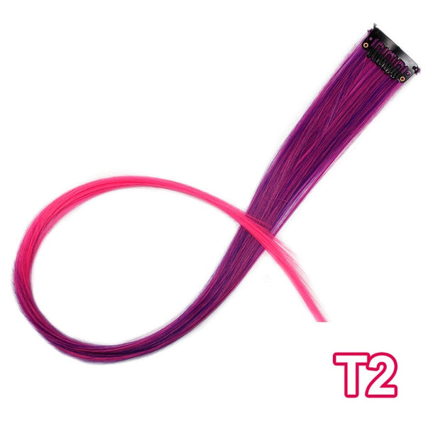 AISI BEAUTY Single Clip In One Piece Hair Extensions Rainbow Colors Synthetic Long Straight Ombre Pink Grey Hairpieces for Women