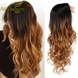 AISI BEAUTY Long Ombre Brown Wavy Wig Blonde Cosplay Synthetic Wigs For Women Glueless Hair Heat Resistant Black Gray Wigs