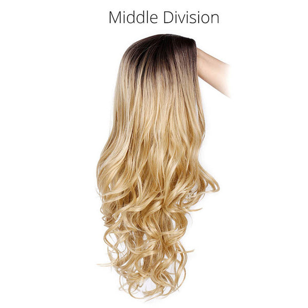 AISI BEAUTY Long Ombre Brown Wavy Wig Blonde Cosplay Synthetic Wigs For Women Glueless Hair Heat Resistant Black Gray Wigs