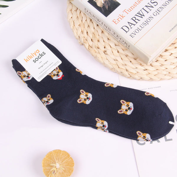 Husky corgi cartoon animal socks French bulldog cute funny women sock summer autumn comfort sweat absorbent cotton calcetines