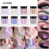 Marca UCANBE, sombra de ojos suelta, pigmento de maquillaje en polvo, sombra de ojos impermeable brillante, sombra de ojos en 3D, cosméticos en polvo de ojos metálicos desnudos