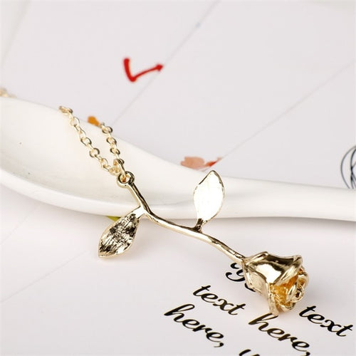 MQCHUN 3D Rose Necklace Personalized Custom Charm Necklace Final Rose Flower Beauty and the Beast Jewelry Women Girls Party Gift